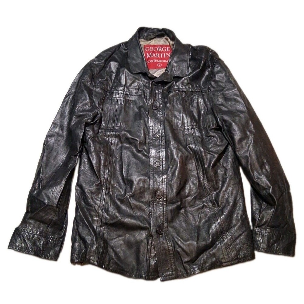 George Martin Contemporary Men’s Black Genuine Leather Jacket Size Large
